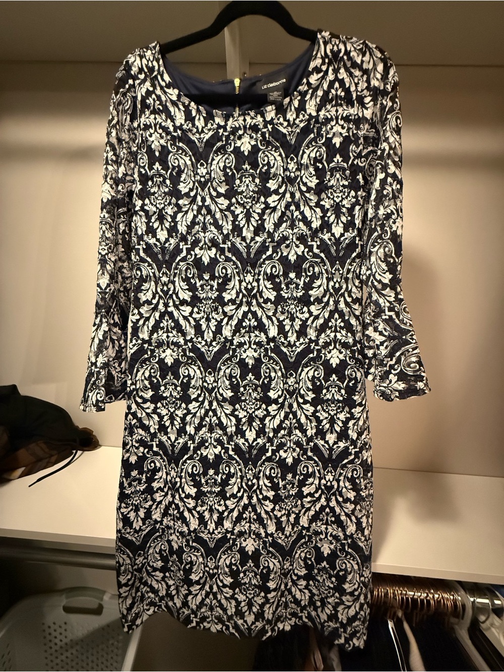 Liz Claiborne Navy and White Damask Sheath Dress